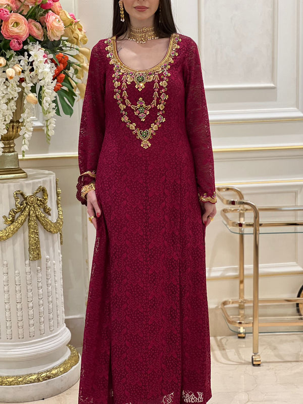 Royal Maroon Lace Dress